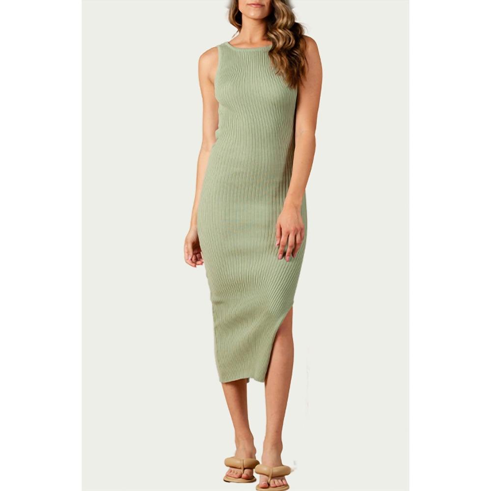 NEW LUCCA amaryllis open-back ribbed knit midi dress in sage